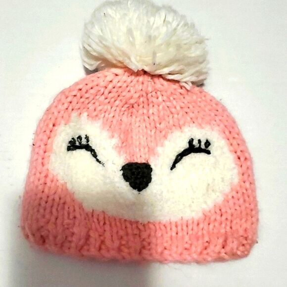 Carter's Pink Fox Pom Pom Cozy Baby Beanie - Picture 1 of 6